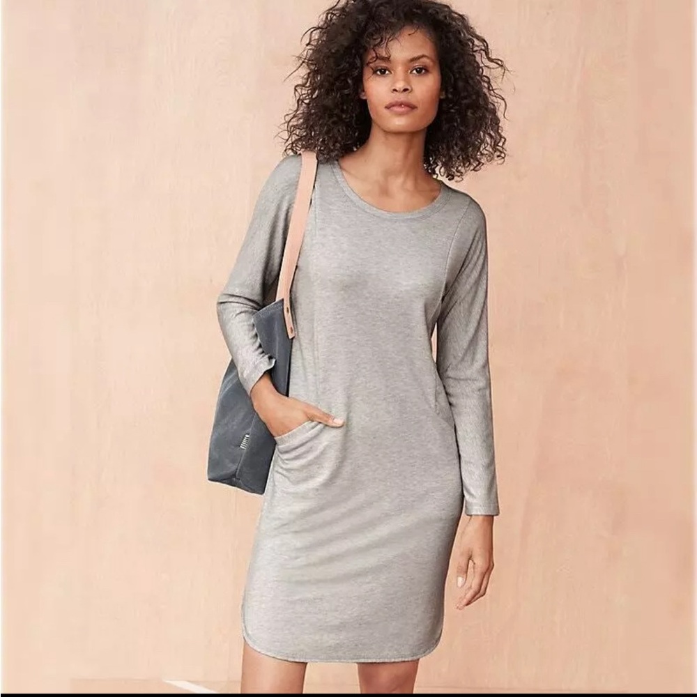 Garnet Hill Pocket Detail Knit Dress Womens Size Small Gray Stretchy Comfy